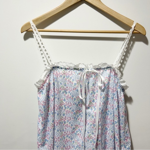 Lanz of Salzburg Tank Nightgown Size Small Floral Eyelet Lace Straps Made in USA - Picture 7 of 16